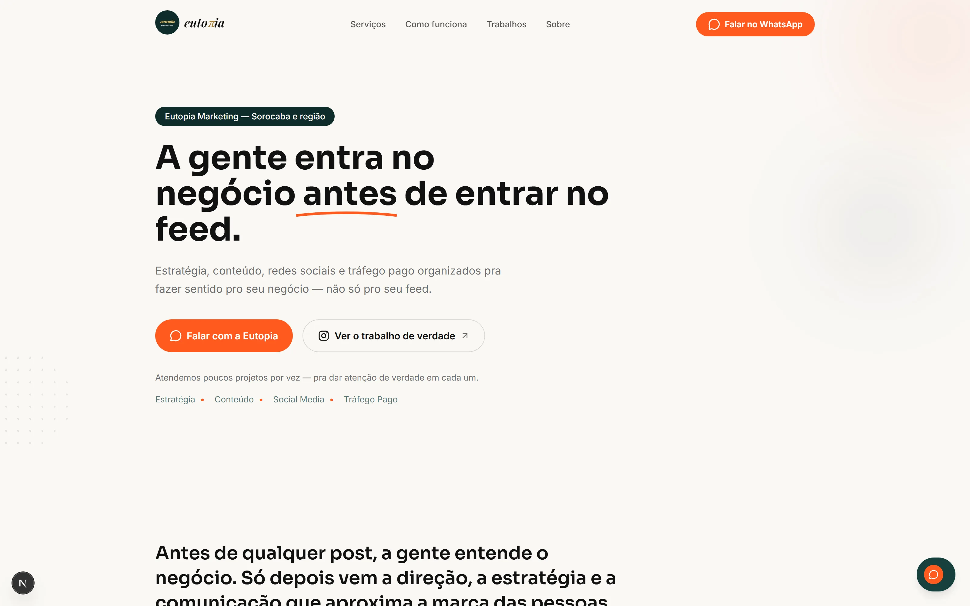 Home institucional da Eutopia Marketing