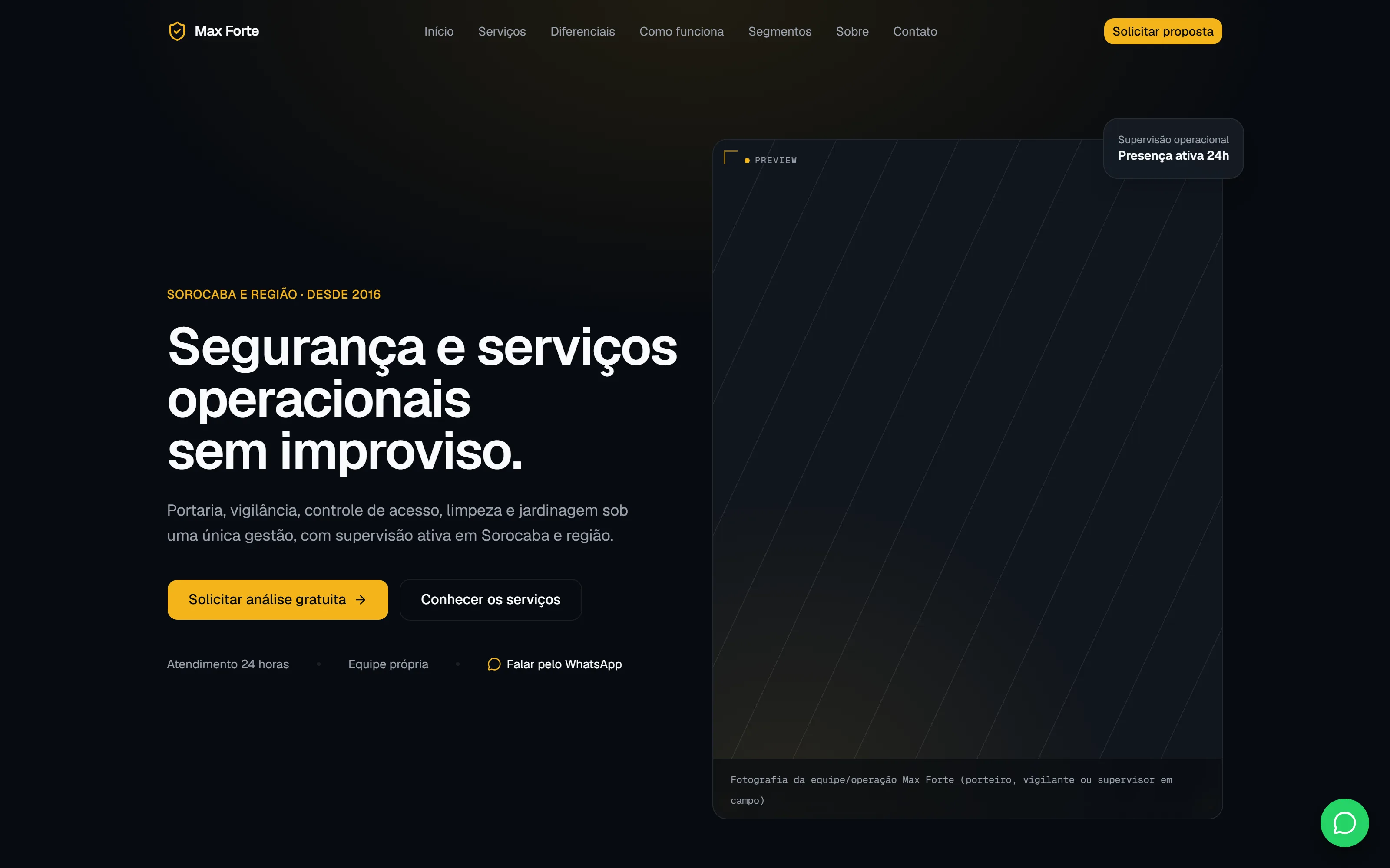 Home institucional da Max Forte Security