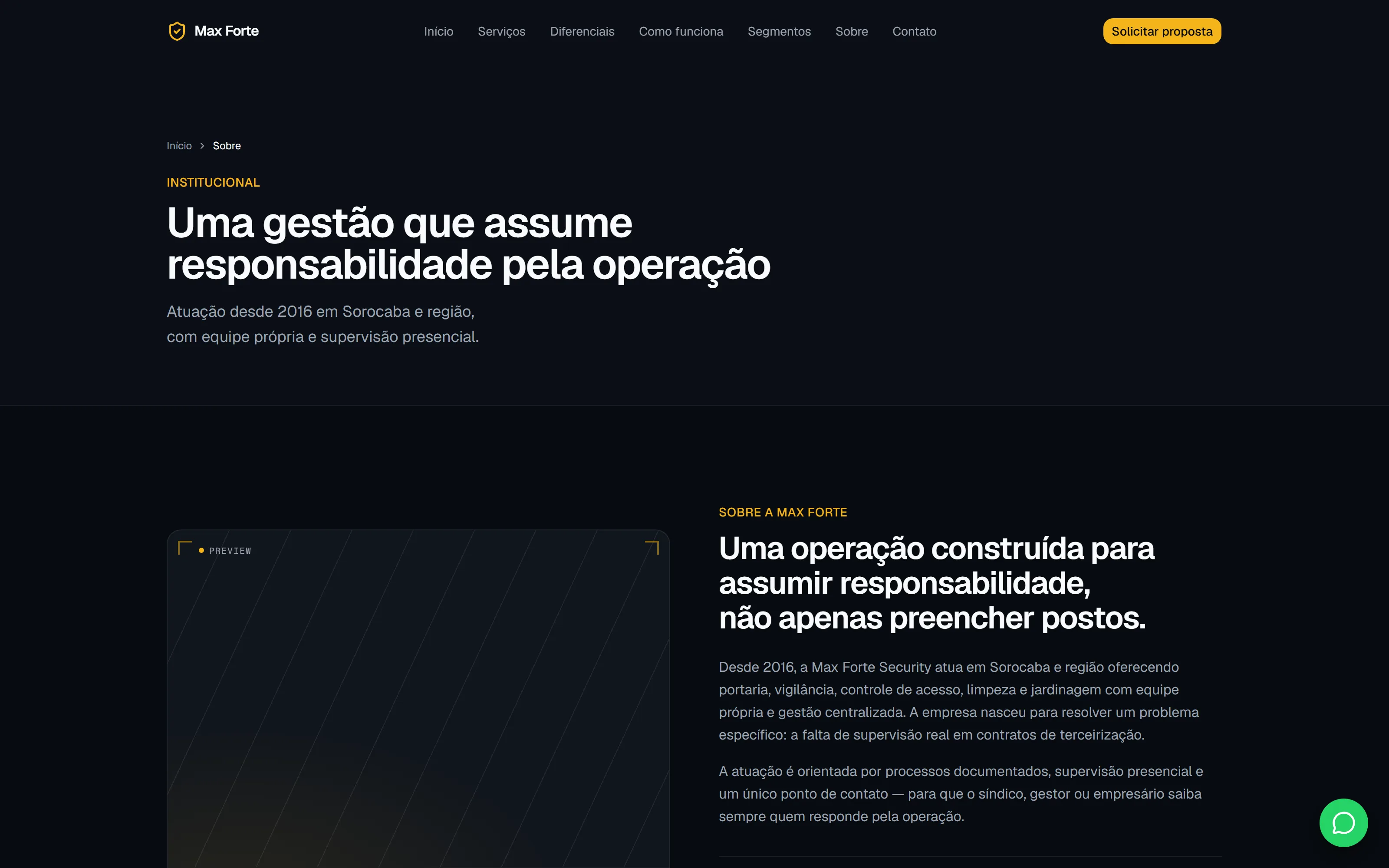 Página sobre a empresa Max Forte Security