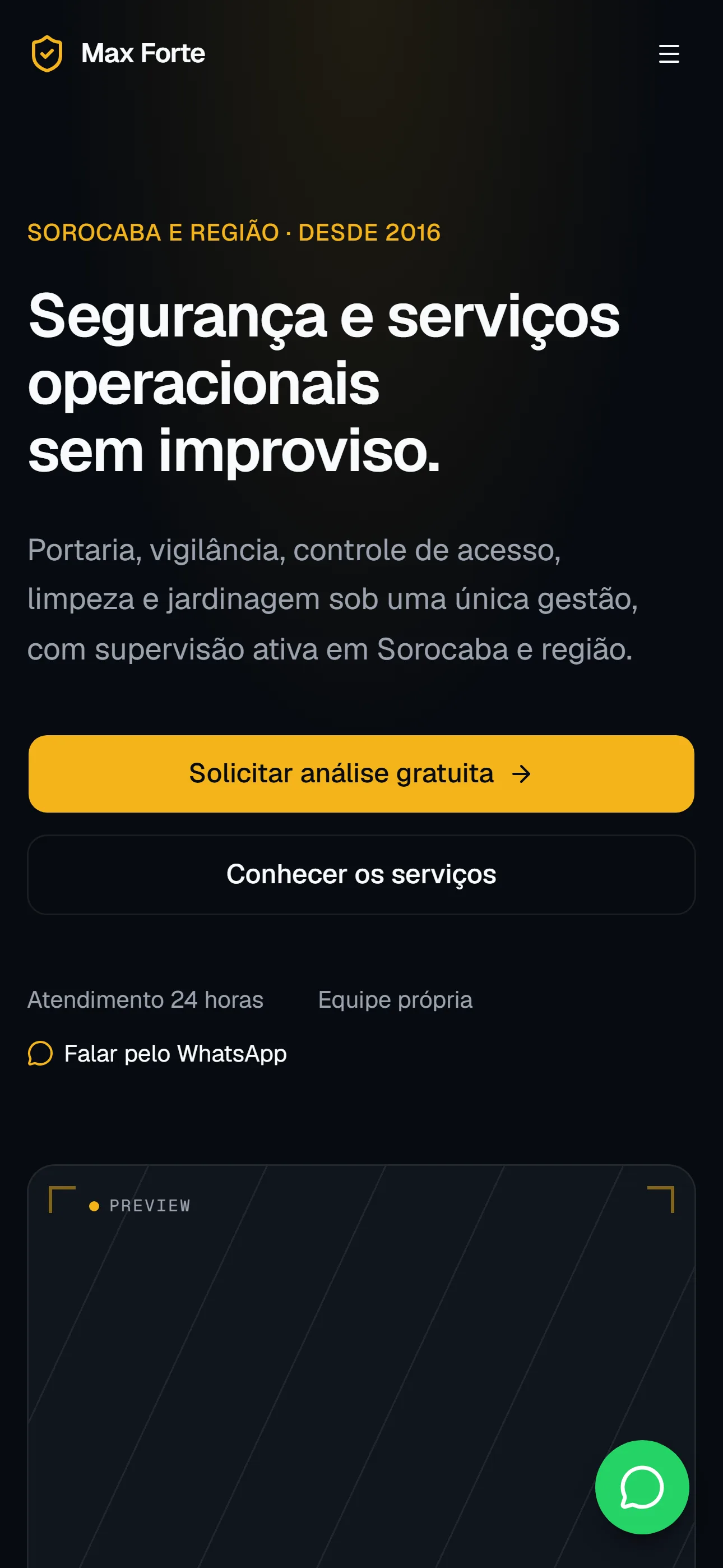 Home da Max Forte Security em versão mobile
